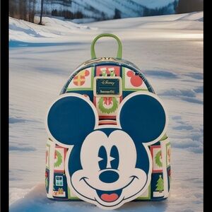 NEW Loungefly MICKEY MINNIE Holiday Disney Christmas Backpack Bag Ice Skating